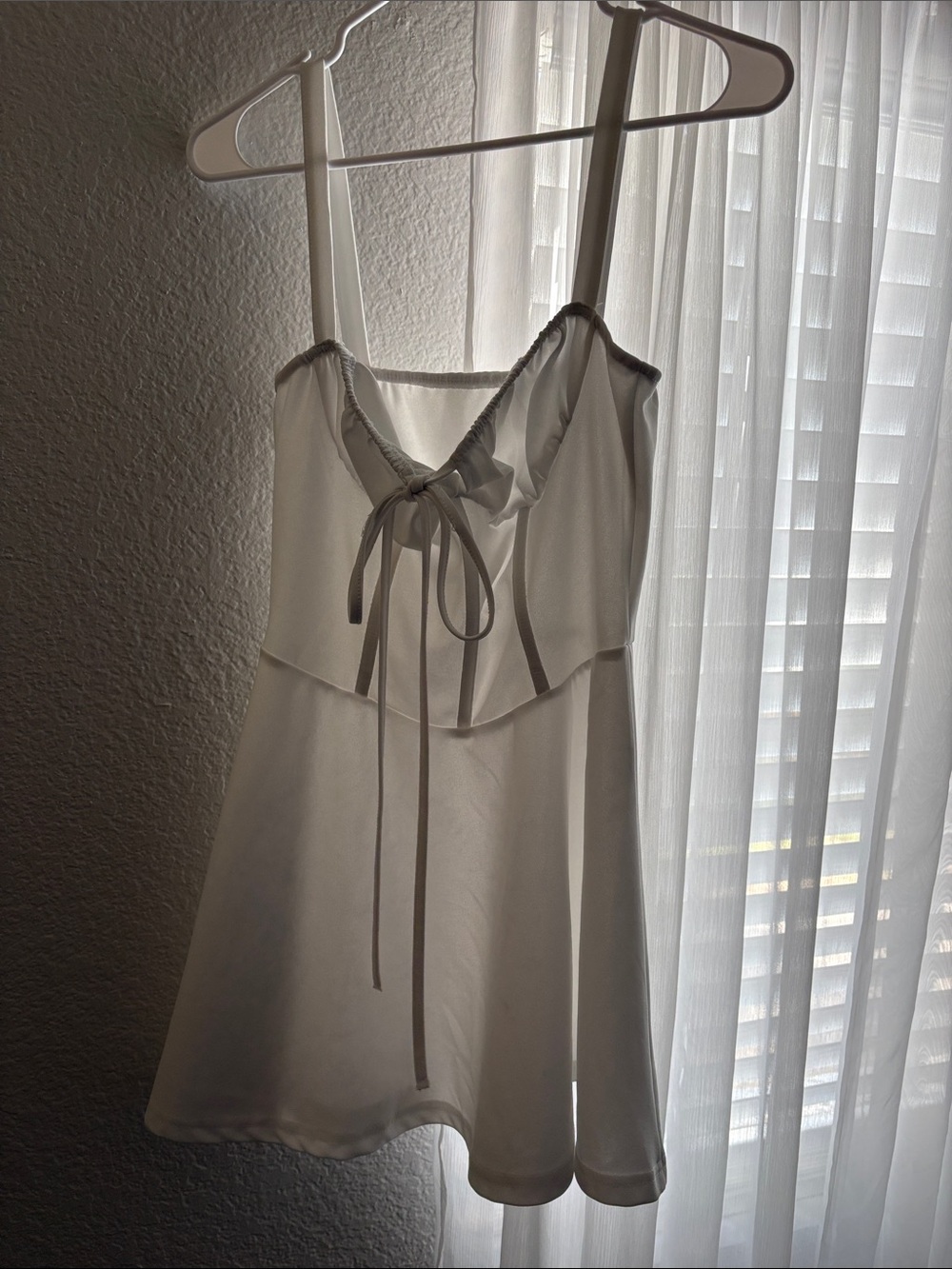 White Satin Slip Dress with Front Tie